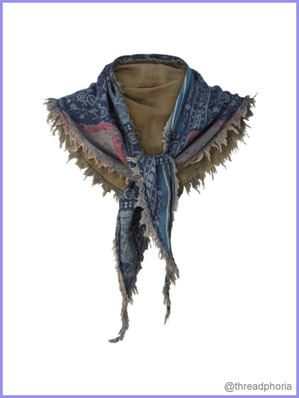 Women Vintage Cotton Triangle Scarf Floral Print Raw Fringe Edge Bandana